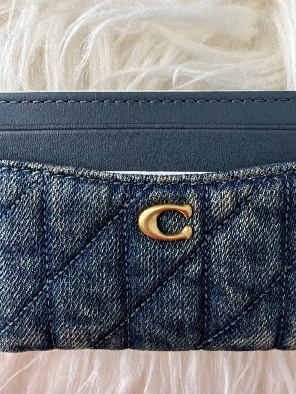 Coach Quilted Denim Wallet with Gold 'C' Accent - Blue